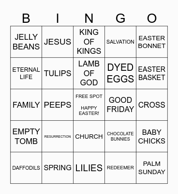 EASTER 2025 Bingo Card
