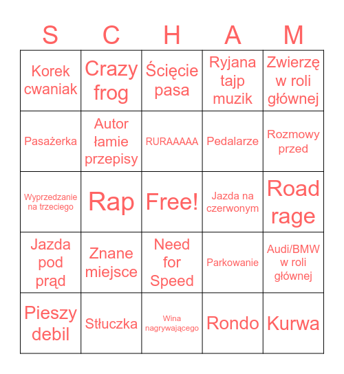 StopCham Bingo Card