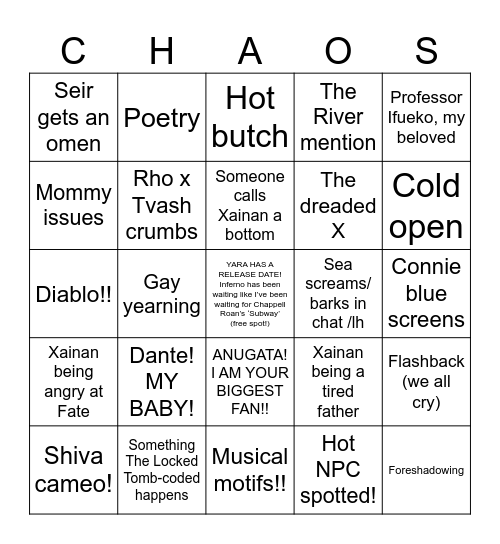 Transplanar CHAOS A3 E23-24 Bingo Card