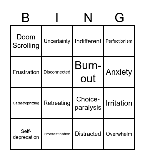 5 Stress Personalities Bingo Card