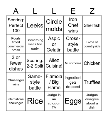 Iron Chef (Original v3) Bingo Card