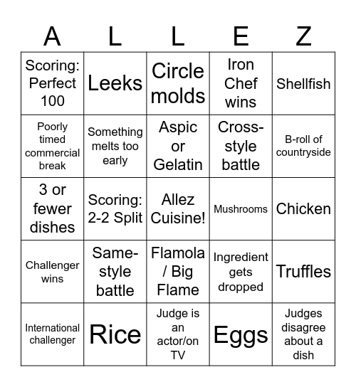 Iron Chef (Original v3) Bingo Card