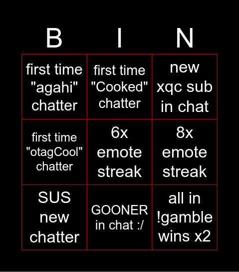 Untitled Bingo Card
