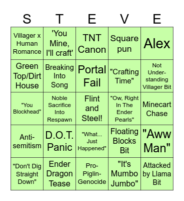 Minecraft Movie Bingo Card