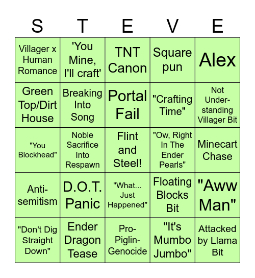 Minecraft Movie Bingo Card