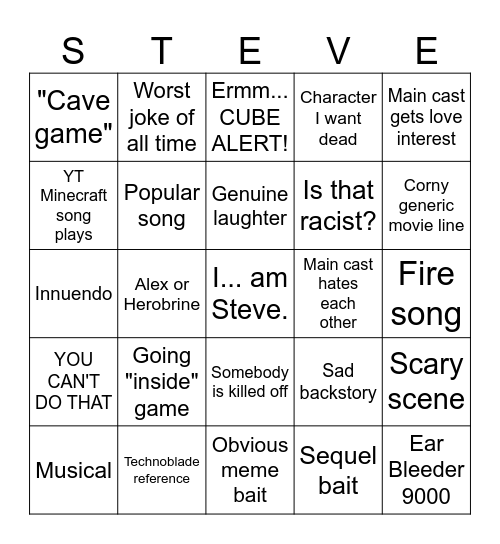 Minecraft Movie BINGO Card