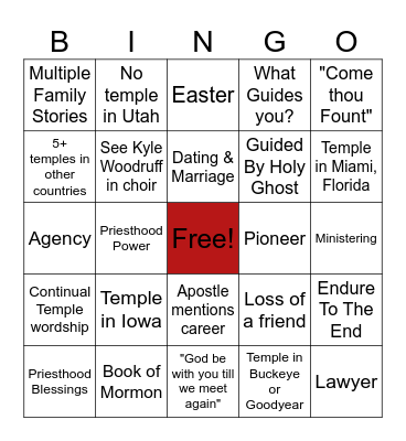 General Conference Bingo Card