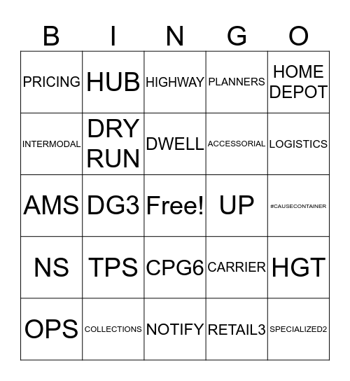 HUB GROUP Bingo Card