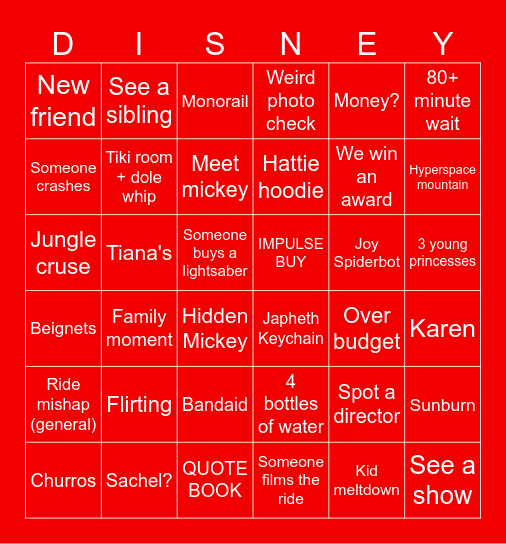Disney Bingo Card