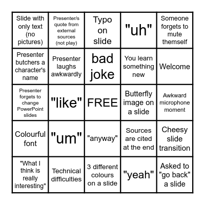 M Butterfly Bingo Card