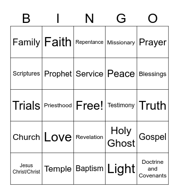 General Conference Candy Bingo Card