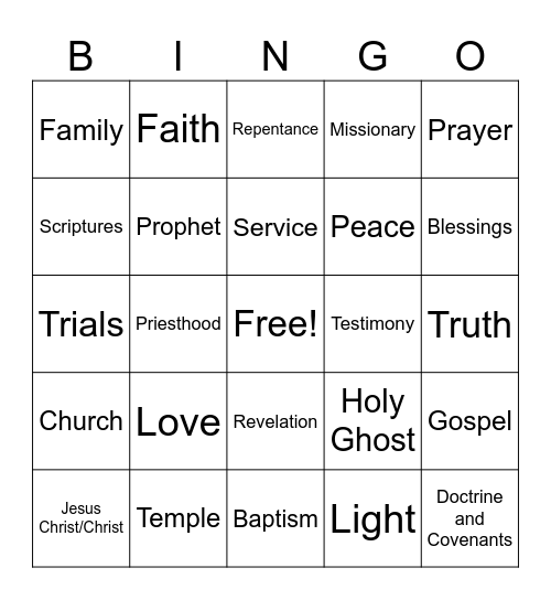 General Conference Candy Bingo Card