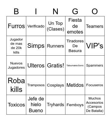 Bingo de campos de batallas Bingo Card