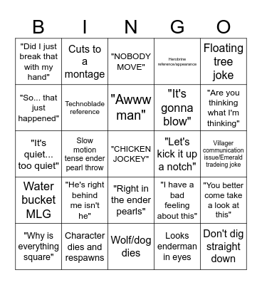 Minecraft Movie Bingo Card