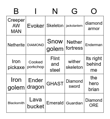 MINECRAFT MOVEI SHEET Bingo Card
