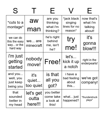 Minecraft Movie Bingo Card