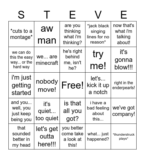 Minecraft Movie Bingo Card