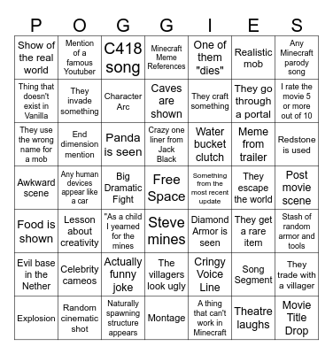 Minecraft Movie Bingo Card Bingo Card