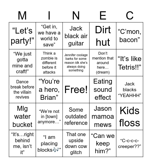 Minecraft Bingo Card