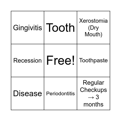 Oral Health Bingo Card