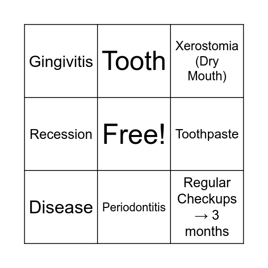 Oral Health Bingo Card