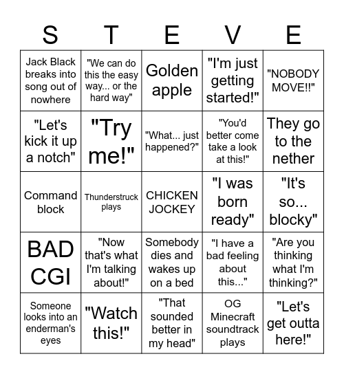 Minecraft Movie Bingo Card