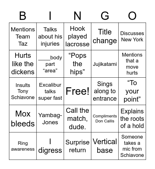 Unhinged Taz Bingo Card