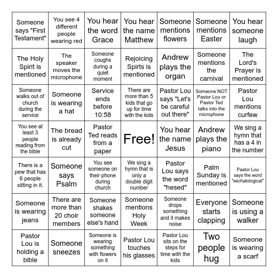 Church Time! Bingo Card
