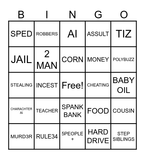 CONFESSIONS Bingo Card