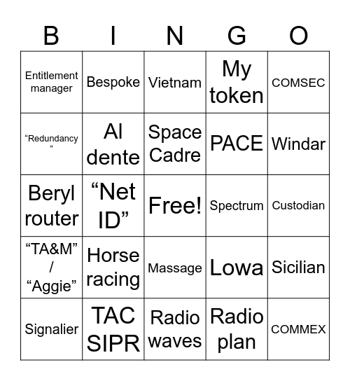 Rinaldi Bingo Card