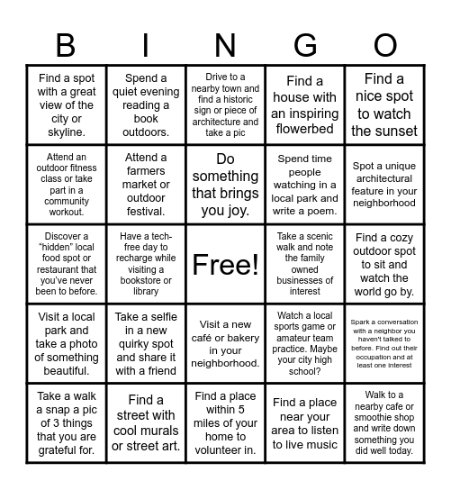 The After 5 Neighborhood Movement Bingo Card