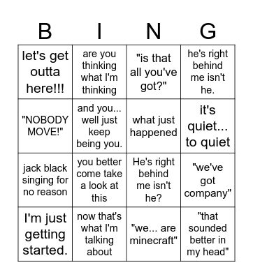Minecraft Movie Bingo Card