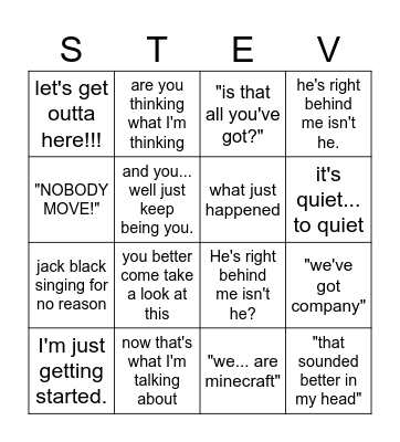 Minecraft Movie Bingo Card