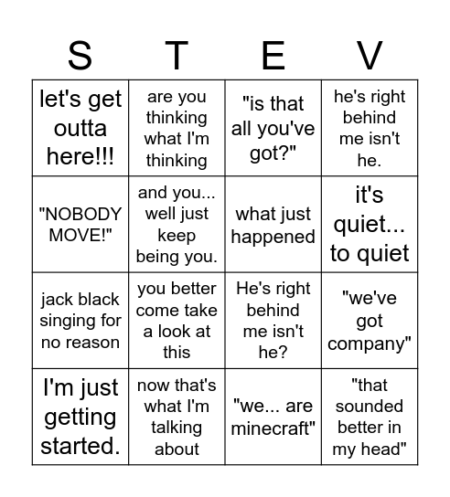 Minecraft Movie Bingo Card