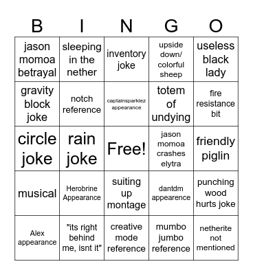 MINECRAFT MOVIE BABYYYY Bingo Card