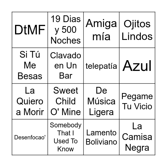 MUSICAL BINGO Card