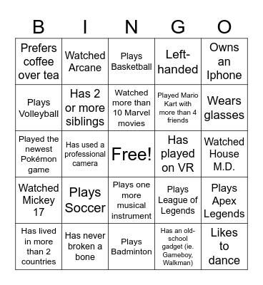 Untitled Bingo Card