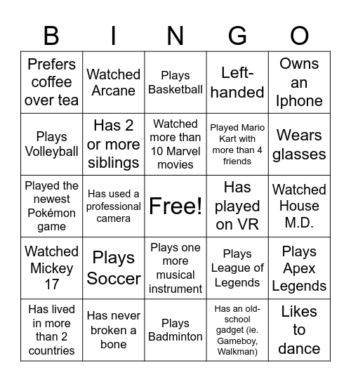 Untitled Bingo Card