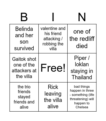 Tinza White Lotus Bingo Card