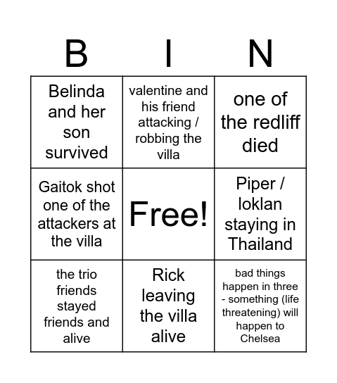 Tinza White Lotus Bingo Card