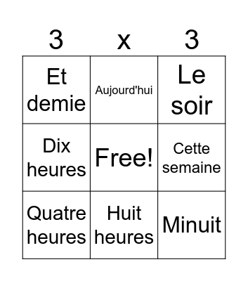 TIME VOCABULARY Bingo Card