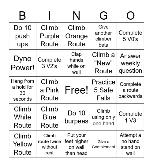 Climbing Bingo Card
