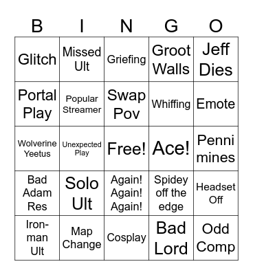Marvel Rivals Funny Bingo Card