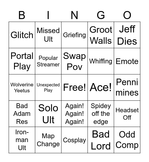 Marvel Rivals Funny Bingo Card