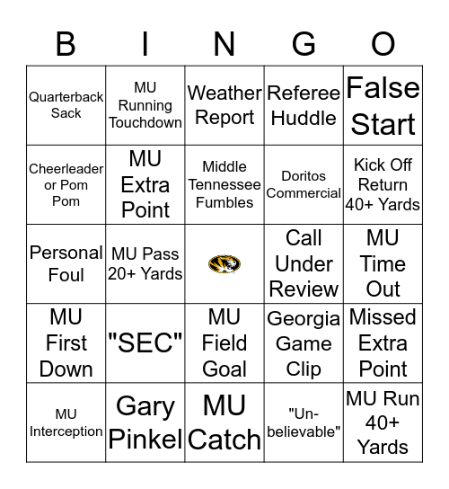 Mizzou Homecoming 2016!!! Bingo Card