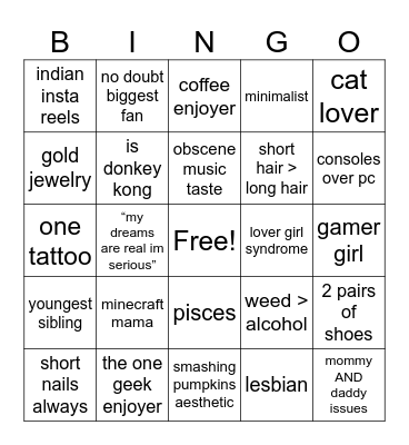 sarah bingo Card