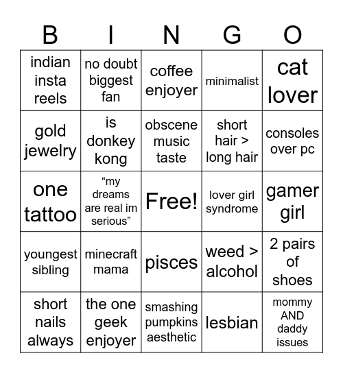 sarah bingo Card