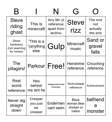 Minecraft Bingo Card