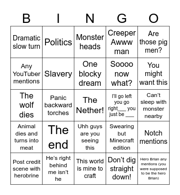 MINECRAFT!!!! Bingo Card