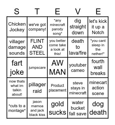 Ultimate Minecraft Movie Bingo Card